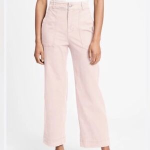 GAP Wide Leg Cropped High Waist Pants 100% Linen Pale Pink Size 14